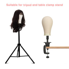 23 Inch Canvas Block Wig Head with Tripod Stand – Complete Wig Making & Display Set (White)