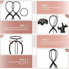 Wig Stand, 3 Pack Collapsible Wig Head Stand for Short Wigs & Display - Black