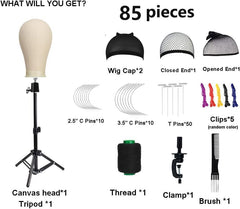 23 Inch Canvas Block Wig Head with Tripod Stand – Complete Wig Making & Display Set (White)