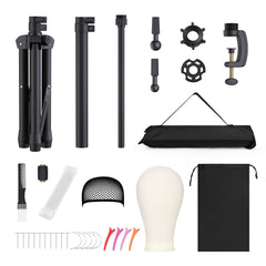 Reinforced Wig Stand with Adjustable Mannequin Head – Complete Wig Head Set for Cosmetology, Styling & Storage (Black)