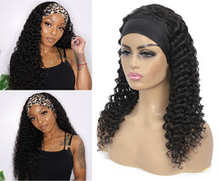 16" Deep Wave Headband Wig – 100% Brazilian Virgin Human Hair, 150% Density, Glueless Wear & Go Wig for Black Women