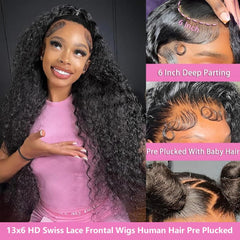 30 Inch 13x6 Deep Wave Lace Front Wig – 200% Density HD Transparent Lace, Pre-Plucked, Virgin Human Hair Glueless Wig for Women