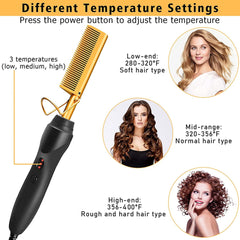 Electric Hot Comb Hair Straightener Set - Deluxe 12PCS Hair Styling Kit for Natural Black Hair Wigs, Curling Iron, Wax Stick, and Wig Glue Melting Spray