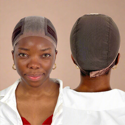 Wig Cap with Grip Band for Lace Front Wigs – Brown Non-Slip Lace Cap for Secure Hold & Comfort, No Glue or Tape Needed (Large)