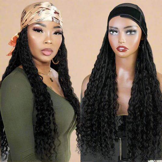 20" Human Hair Box Braids Headband Wig – Natural Color, Easy Wear, Glueless Braided Wig for Black Women