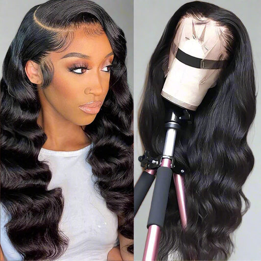 Body Wave Lace Front Wigs Human Hair – 180% Density, 13x4 Wide Lace, Pre-Plucked with Baby Hair, 20 Inches, Natural Black