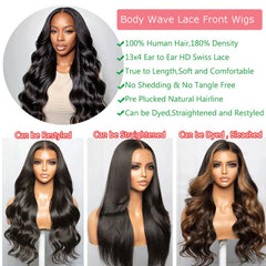 28 Inch Body Wave Lace Front Wig – 13x4 HD Lace, Glueless Pre-Plucked Human Hair Wig, 180% Density with Baby Hair for Women