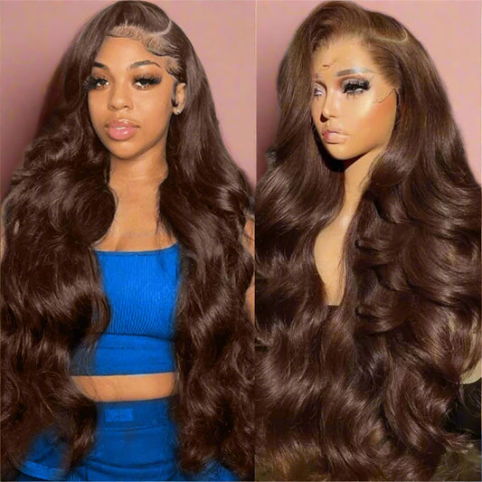 30 Inch Chocolate Brown Lace Front Wig – 13x6 HD Body Wave, 200 Density, Pre-Plucked Human Hair Wigs for Women