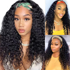 16" Deep Wave Headband Wig – 100% Brazilian Virgin Human Hair, 150% Density, Glueless Wear & Go Wig for Black Women