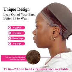 Wig Cap with Grip Band for Lace Front Wigs – Brown Non-Slip Lace Cap for Secure Hold & Comfort, No Glue or Tape Needed (Large)