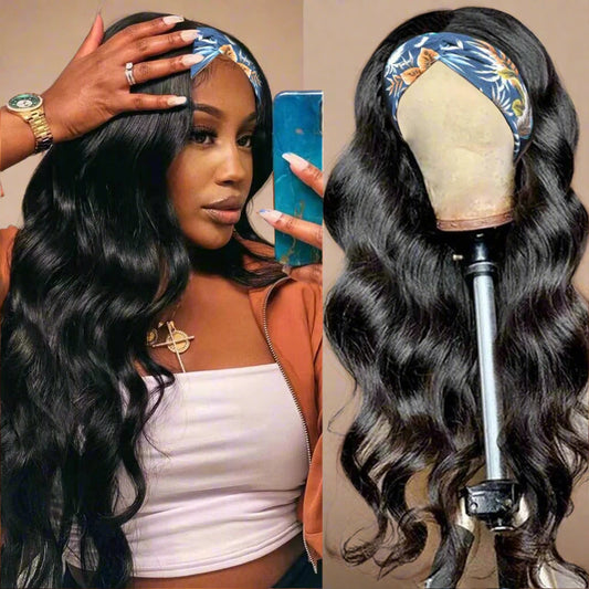 20" Body Wave Headband Wig – 100% Brazilian Virgin Human Hair, 180% Density, Glueless Wear & Go Wig for Black Women