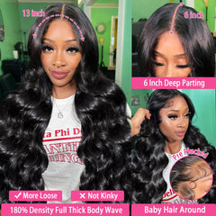 13x6 Body Wave Lace Front Wigs Human Hair – Pre-Plucked HD Transparent Lace, 180% Density Glueless Human Wig with Baby Hair, 26 Inch