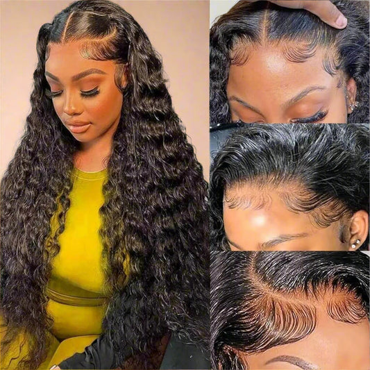 28 Inch 13x6 Deep Wave Lace Front Wig – 180% Density Human Hair, Pre-Plucked with Baby Hair, Glueless HD Lace Frontal Curly Wig for Women